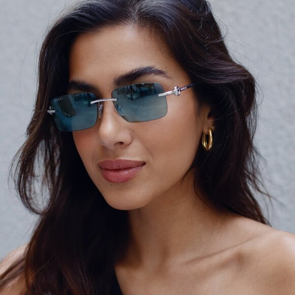 Gucci GG1703S 002 Men BRAND NEW Sunglasses Silver Green Mirror Rectangle - Picture 10 of 14